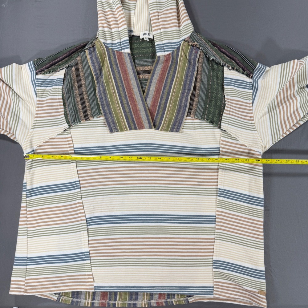 Women's Patchwork Hoodie Sz XL Buckle Sweatshirt Grunge 90s Indie striped BKE - Picture 8 of 12